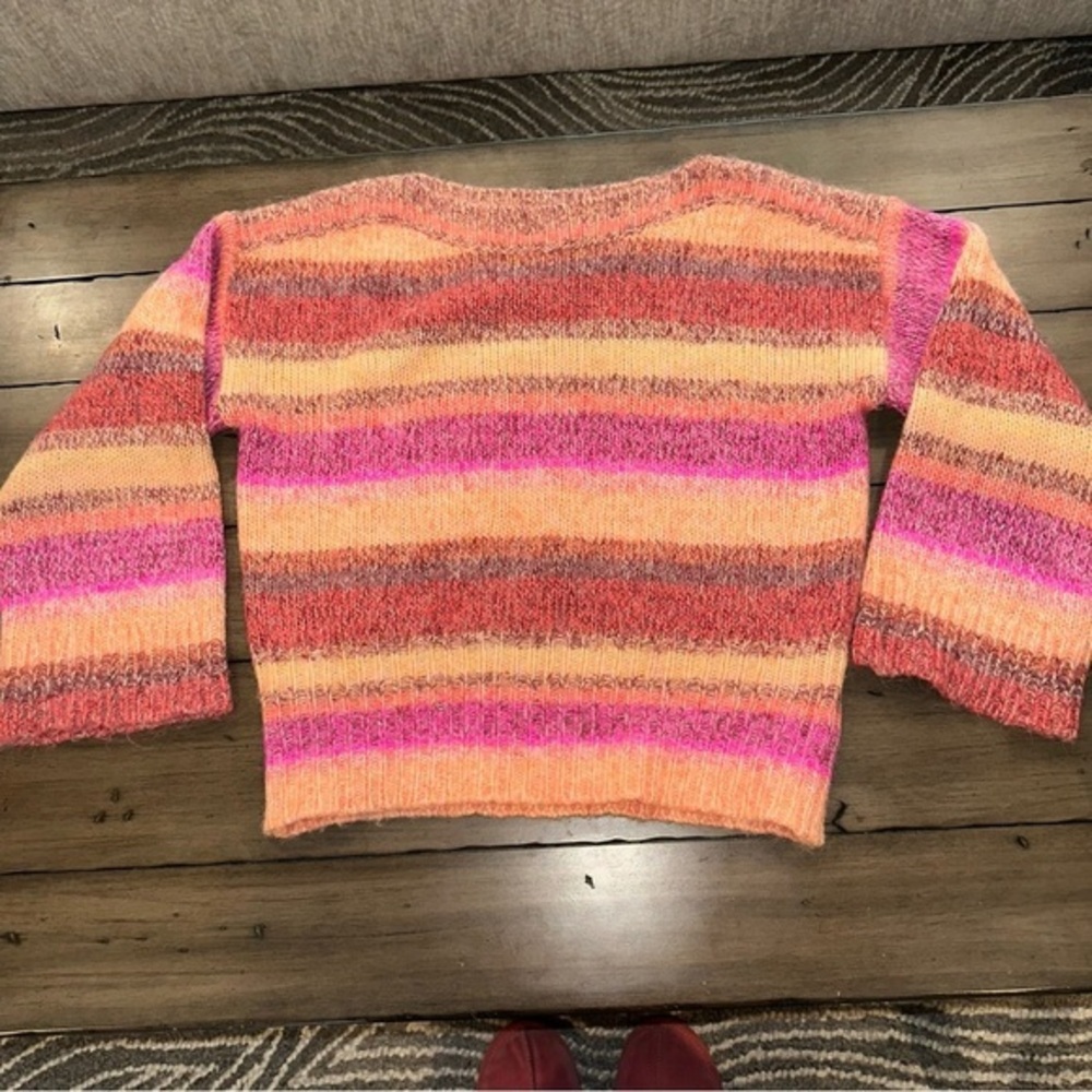 J Crew Wide Sleeve Merino Wool and Alpaca Striped Multicolor Sweater Size S #J47